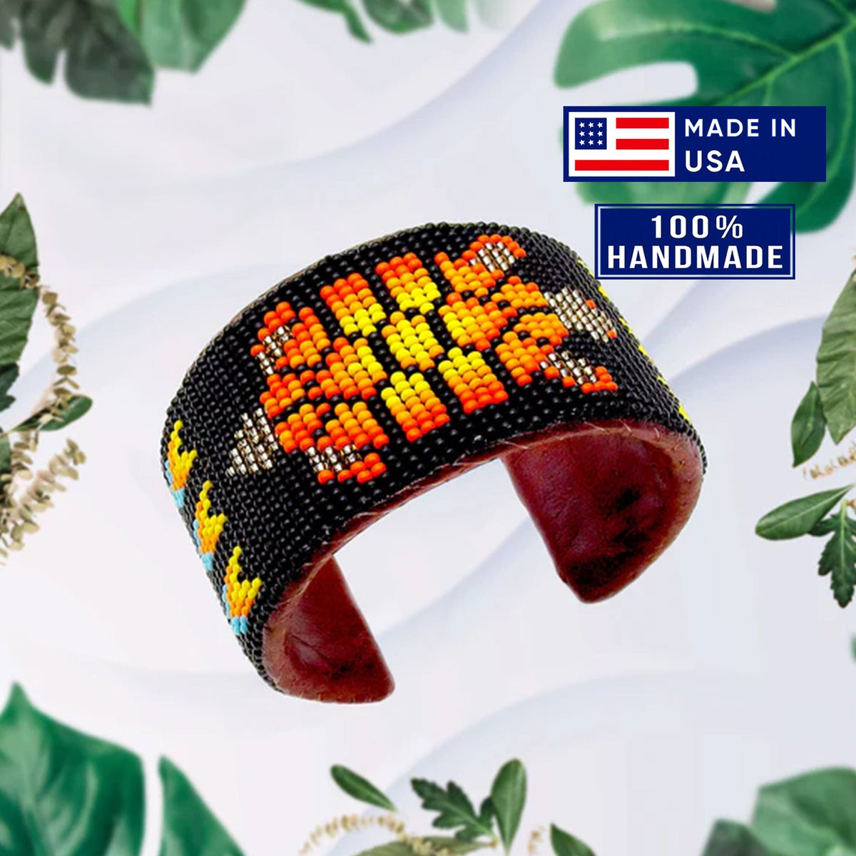 Native Style Beaded Cuff Bracelet, Handmade Czech Glass Bead Jewelry