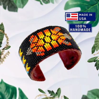 Native Style Beaded Cuff Bracelet, Handmade Czech Glass Bead Jewelry