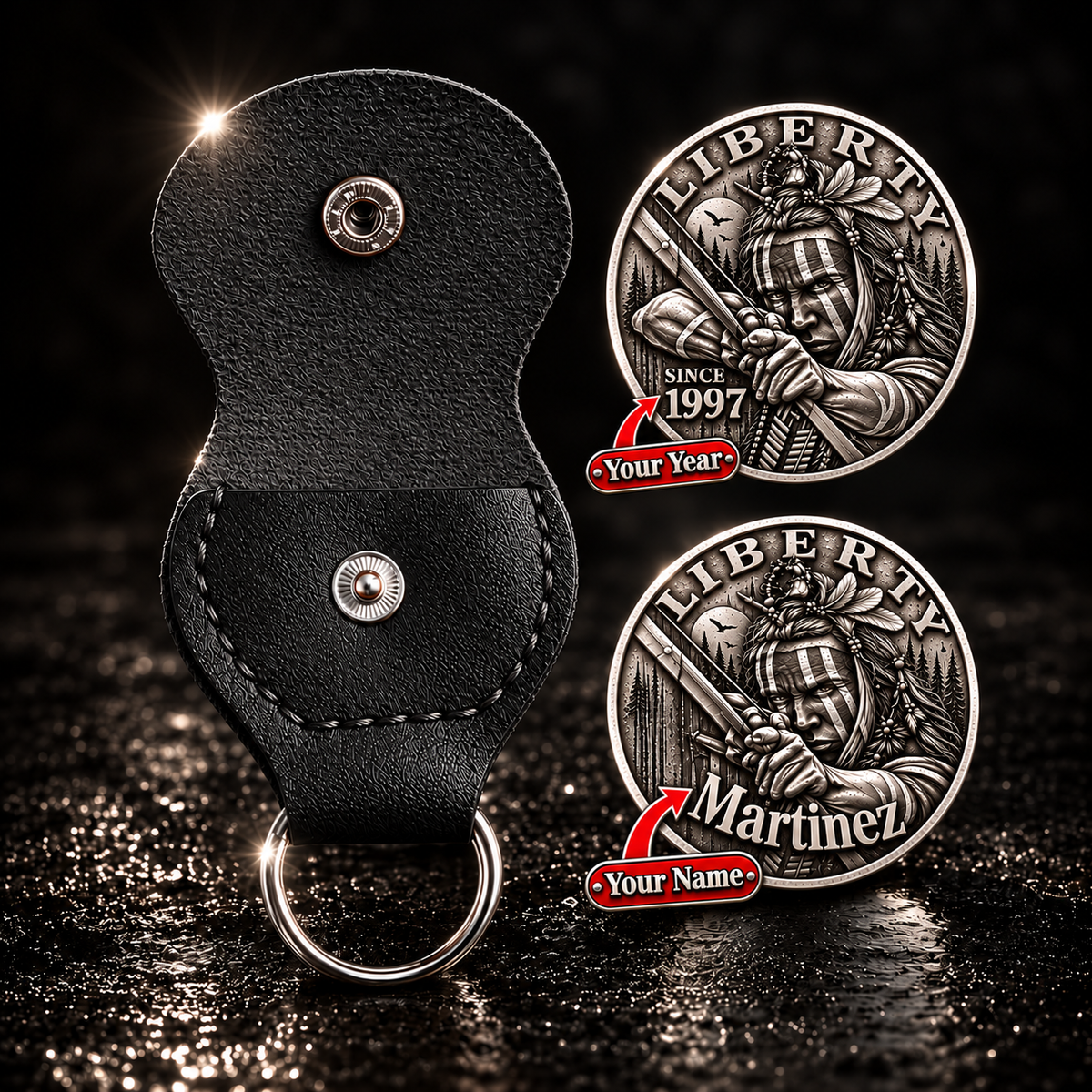 Liberty Freedom Coin Indigenous-Inspired Warrior Medallion, Custom Name & Year Keepsake - Personalized 3D Printing Pocket Hug