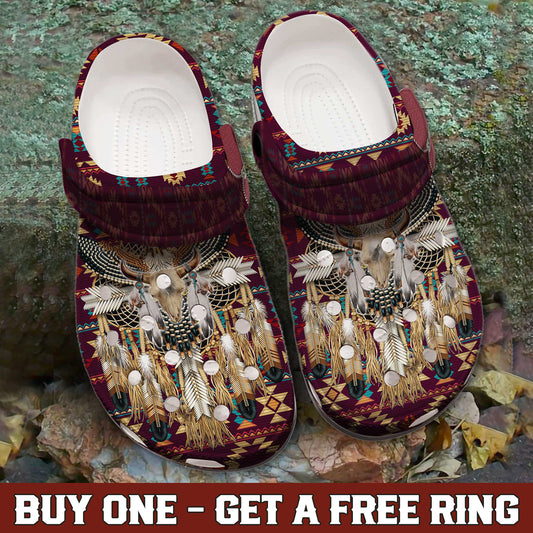Clogs – Native Bull Skull Tribal Dreamcatcher Shoes, Unique Family Gift