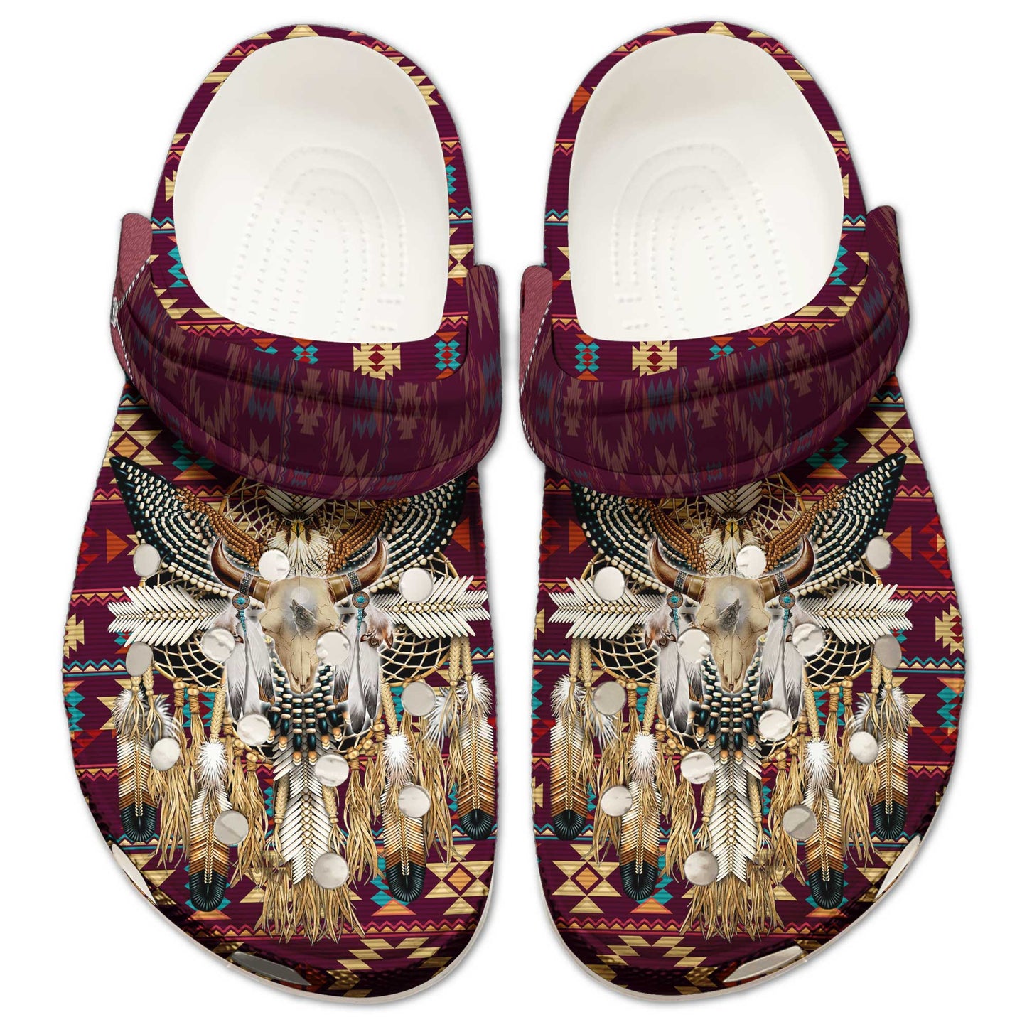 Clogs – Native Bull Skull Tribal Dreamcatcher Shoes, Unique Family Gift