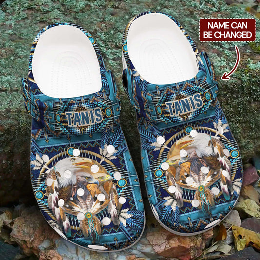 Custom Name Eagle Dreamcatcher Clogs – Native Spirit Shoes, Perfect Gift for Family