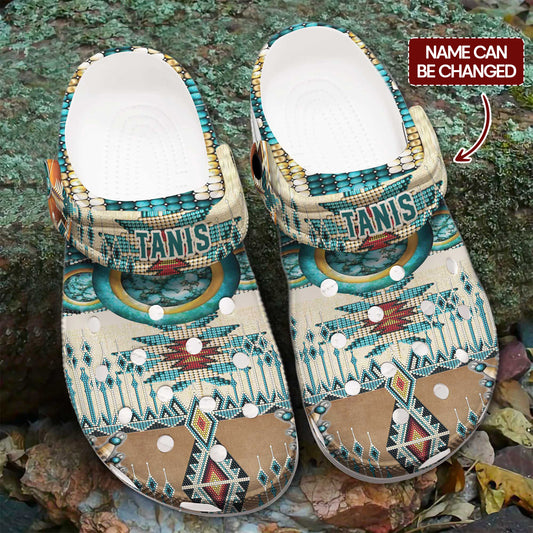 Custom Name Turquoise Tribal Clogs – Native Southwest Style, Unique Family Gift