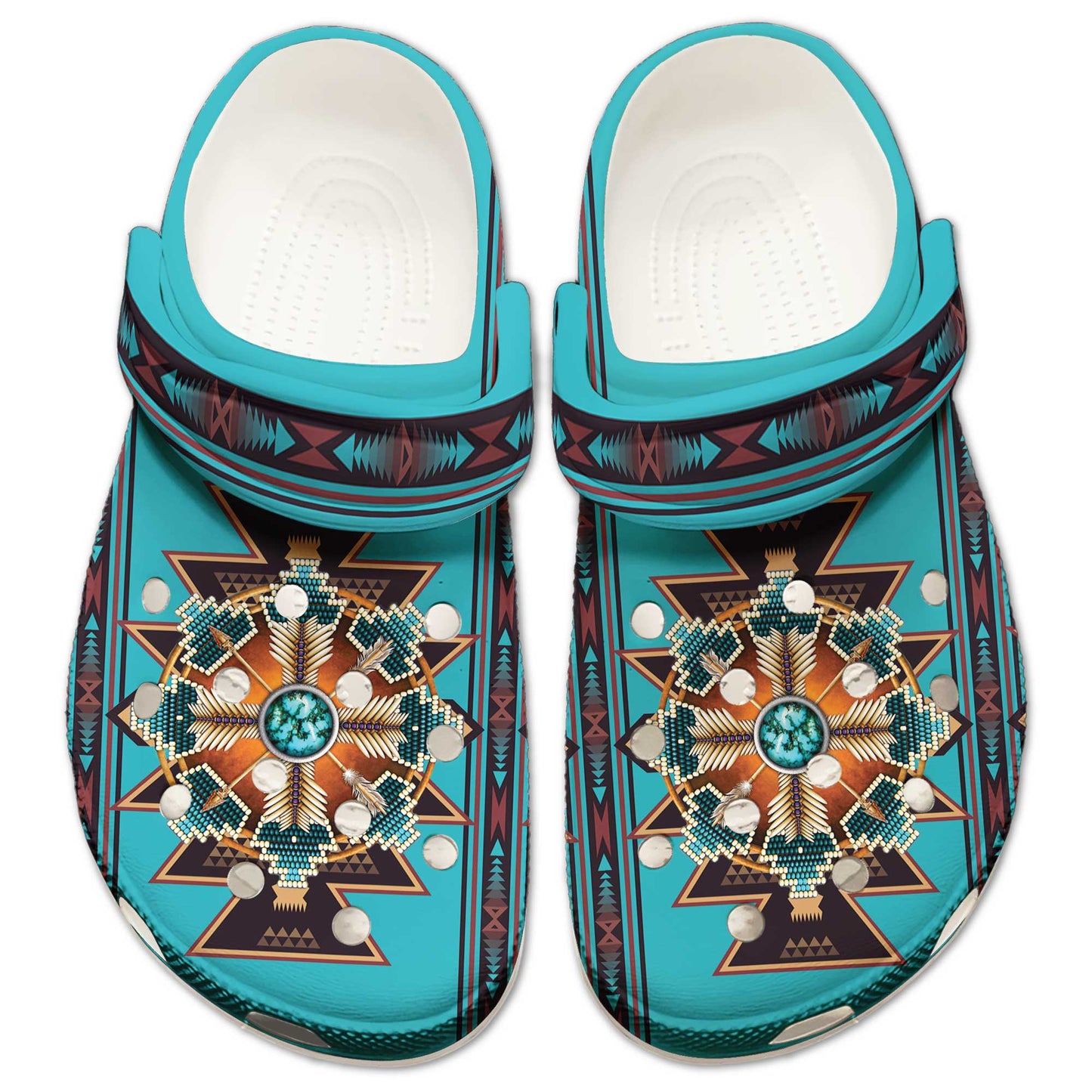 Tribal Blue Clogs – Sacred Geometry & Turquoise Design, Gift for Family