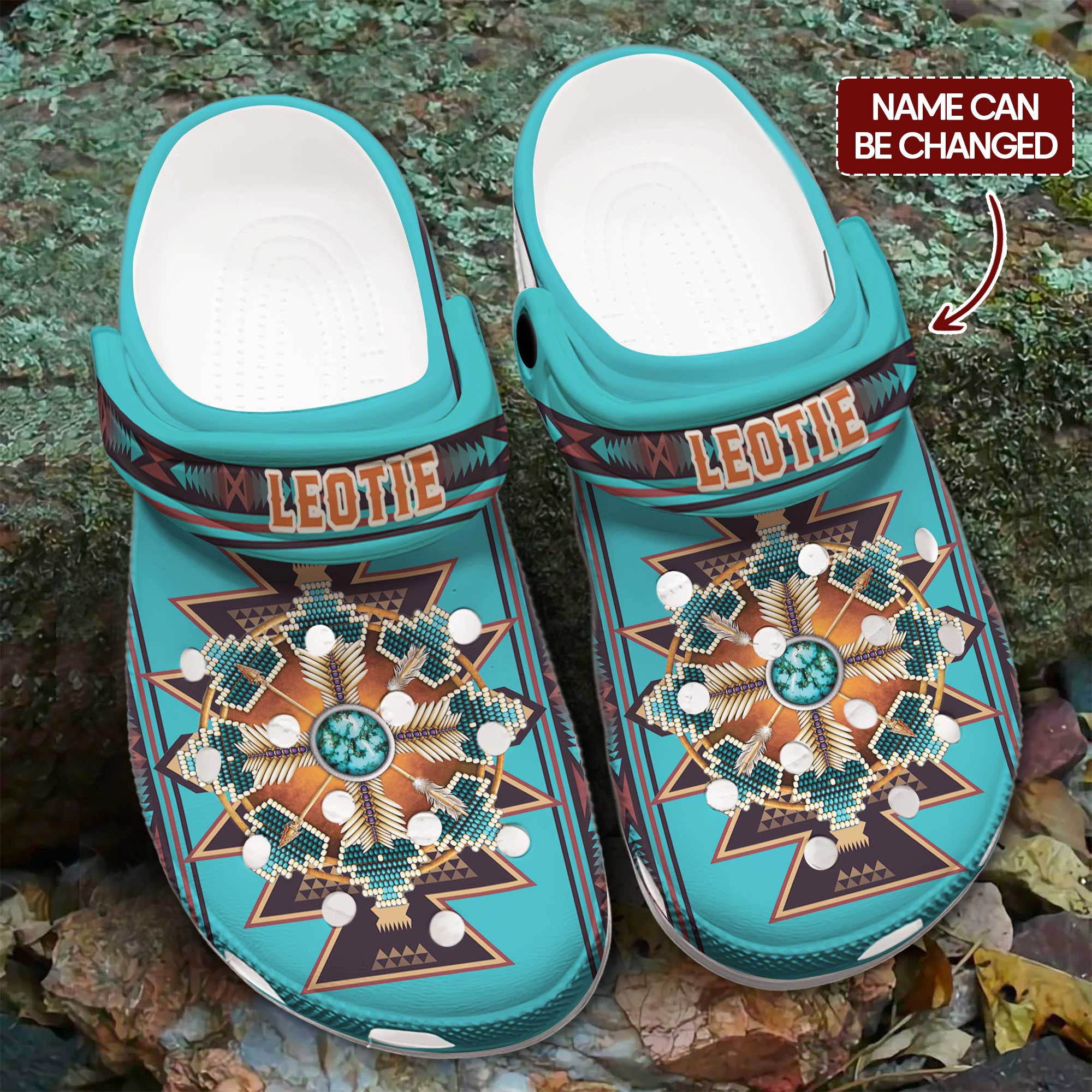 Custom Name Tribal Blue Clogs – Sacred Geometry & Turquoise Design, Gi ...