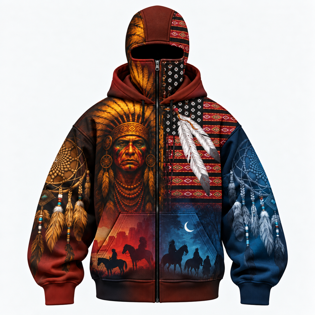 3D Void Zip Hoodie Native American Inspired Wolf Hoodie Southwestern Heritage