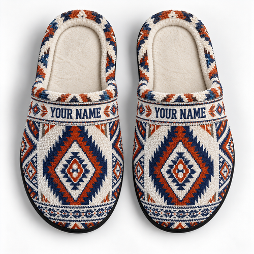 Personalized Slippers Gift - Native American Aztec Geometric Tribal Pattern Southwestern Boho Cozy House Slippers