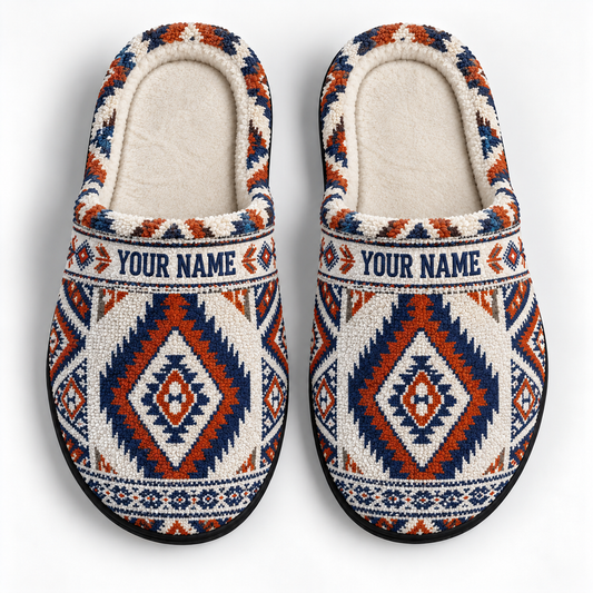 Personalized Slippers Gift - Native American Aztec Geometric Tribal Pattern Southwestern Boho Cozy House Slippers