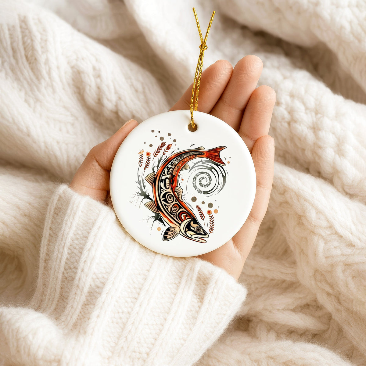 Native Fish Ceramic Ornament - Handcrafted Indigenous Art - Unique Holiday Decor