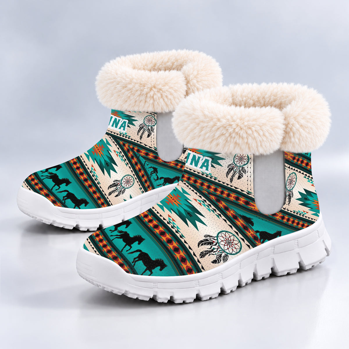Personalized Snow Boots - Native Horse Pattern Dreamcatcher & Tribal Design, Family Gift