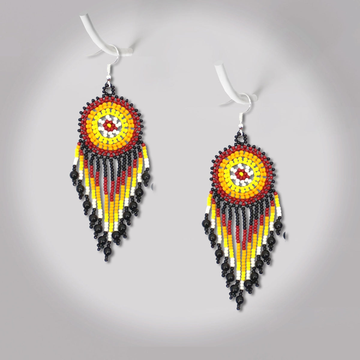 Black Medallion Beaded Handmade Earrings For Women
