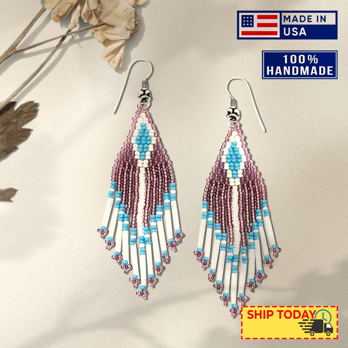 Purple Seed Beaded Handmade Earrings For Women
