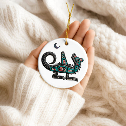 Native American Orca Spirit Christmas Ornament – Indigenous Tribal Art Ceramic Hanging Decoration