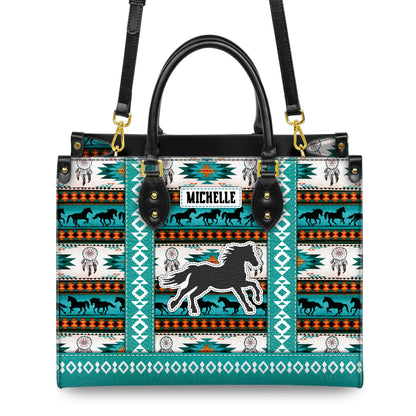 Personalized Leather Handbag for Women - Design Patterns Boho Wild Mustang