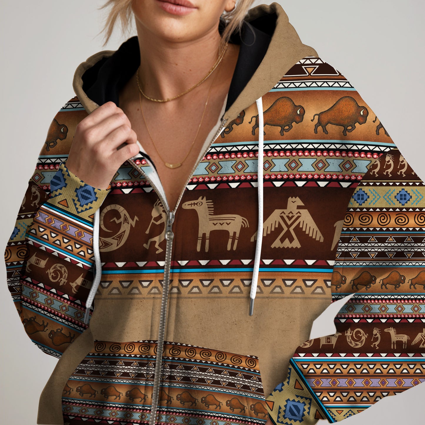 Pattern Buffalo and Native Symbol Print Native American