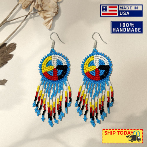 Turquoise Blue Fringe Earrings Beaded Handmade Earrings For Women