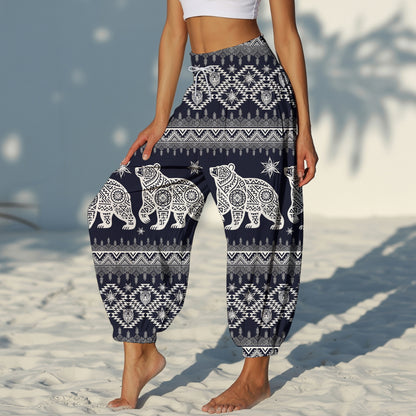 Tribal Bear Print Harem Pants  - Yoga Boho Clothes with Pockets