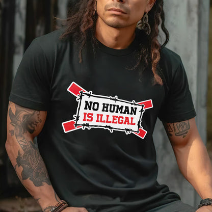 No Human Is Illegal Unisex T-Shirt/T-Shirt V-Neck/Hoodie/Sweatshirt - Empowerment for Immigrant Rights, Support for Human Dignity