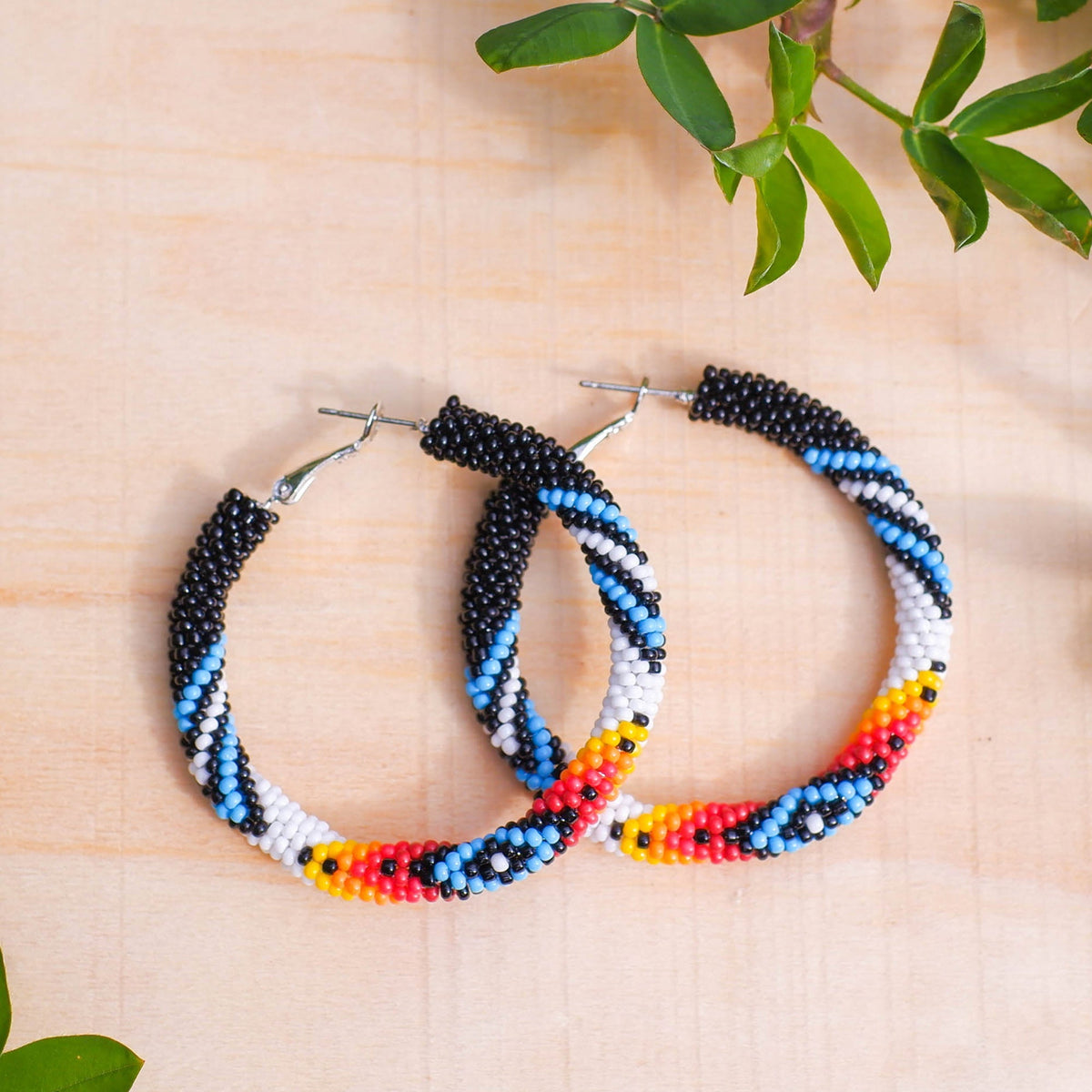 Handmade Black Dusk Pattern Beaded Earrings for Women