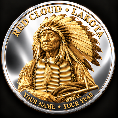 Red Cloud Lakota Coin, Personalized Name & Year, Native American Heritage Keepsake, Peace and Love Quote Gift