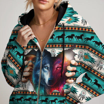 Spiritual Wolves Hoodie – Tribal Horse & Dreamcatcher Print