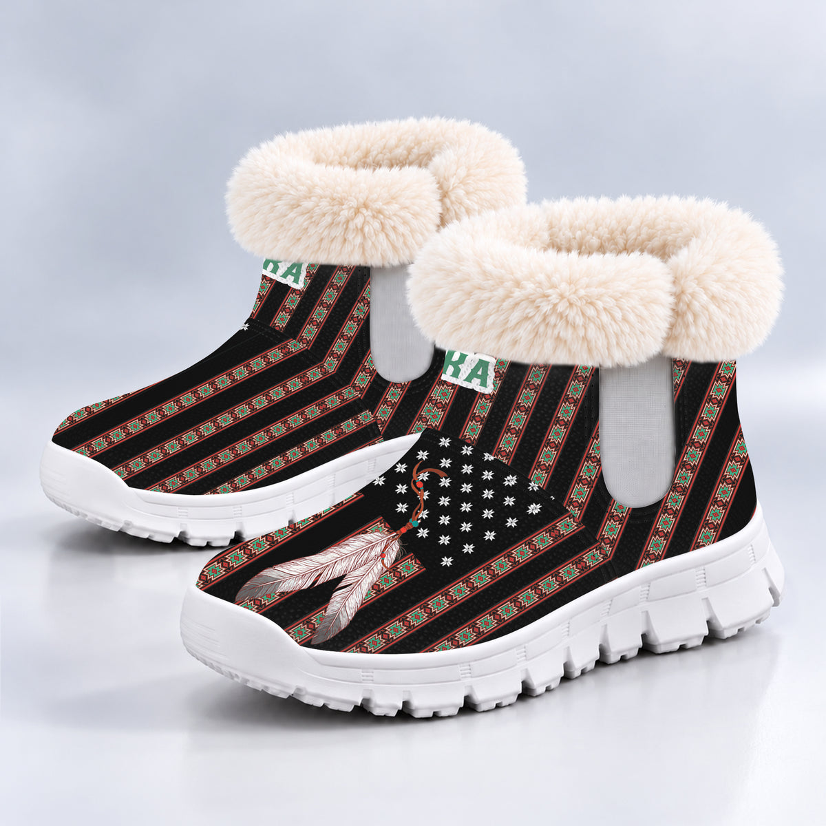 Personalized Snow Boots - Ethnic Stripes & Feather Pattern Great Gift Idea