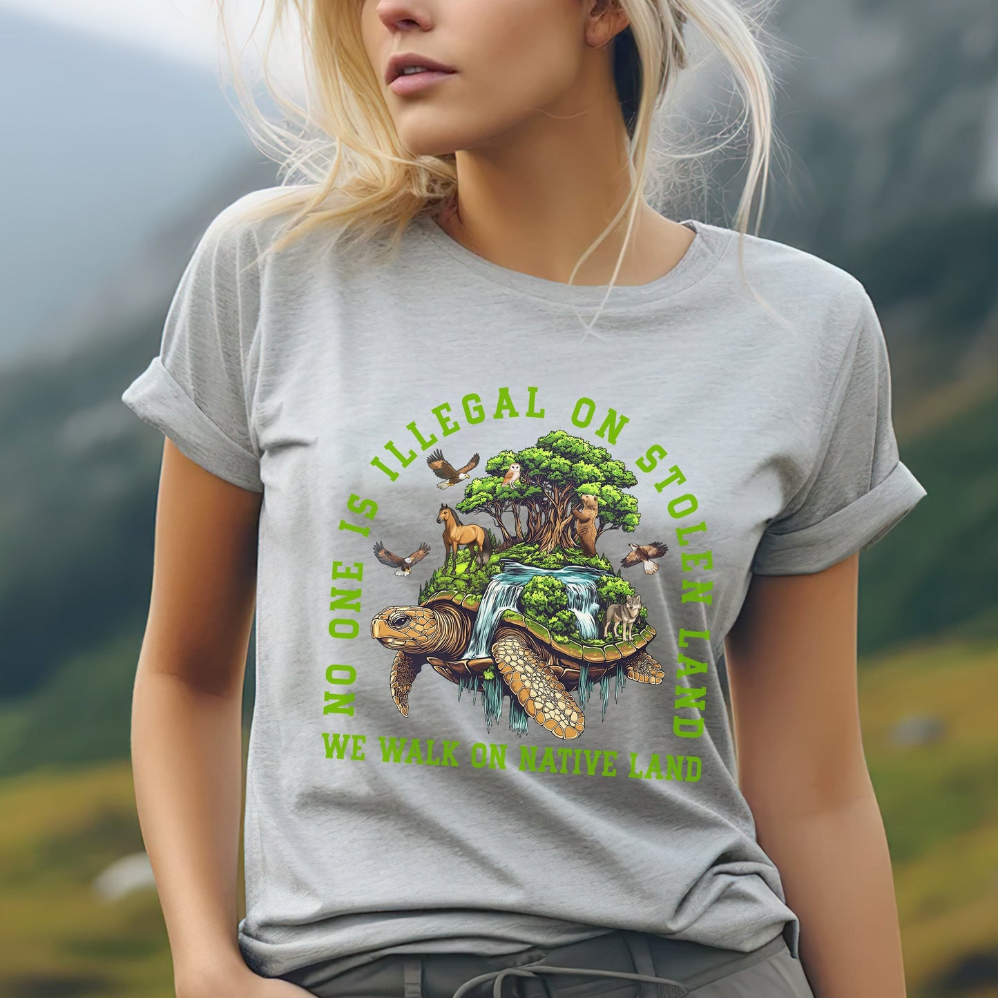 NO ONE IS ILLEGAL ON STOLEN LAND. WE WALK ON NATIVE LAND Style 4 - One Sides