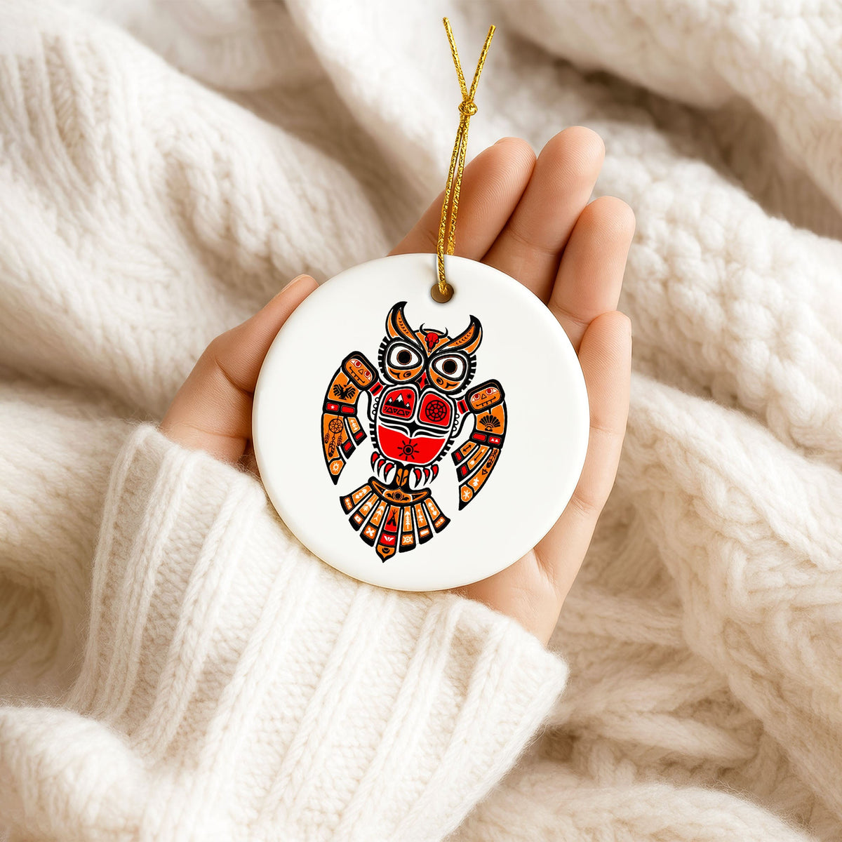 Native American Owl Ceramic Ornament - Sacred Wisdom for Holiday Decor