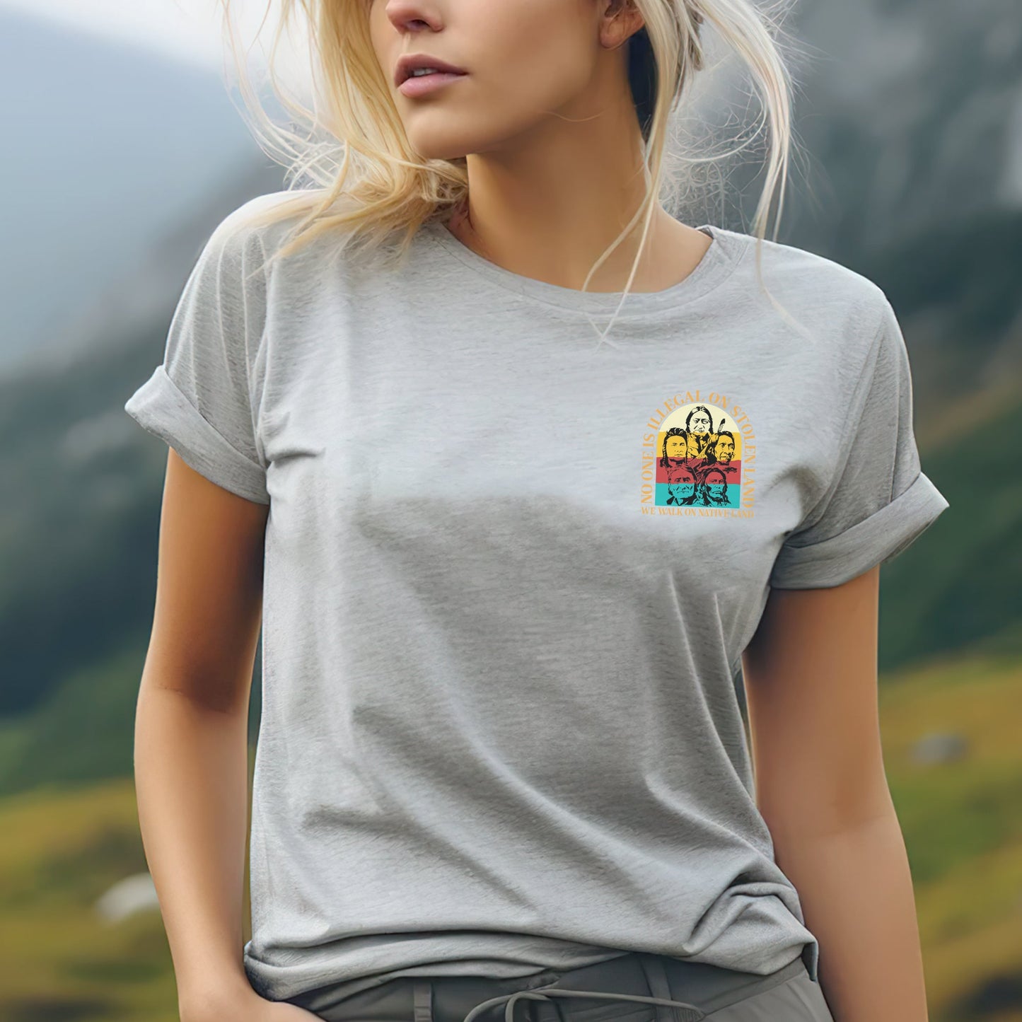 NO ONE IS ILLEGAL ON STOLEN LAND. WE WALK ON NATIVE LAND 16 - Two sides - Unisex T-Shirt/T-Shirt V-Neck/Hoodie/Sweatshirt