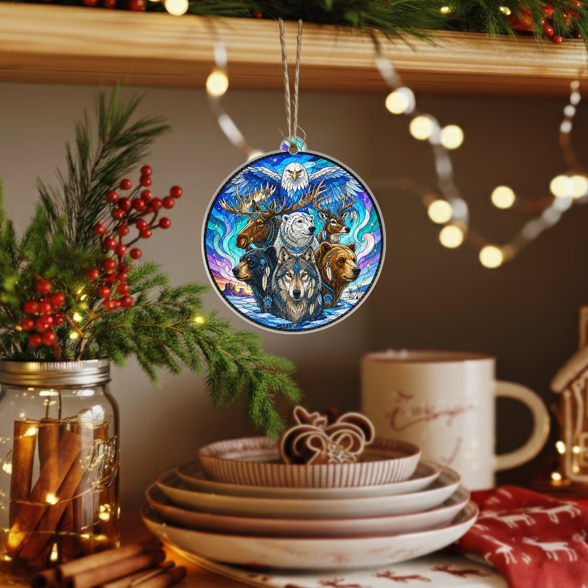 Wildlife Spirit Acrylic Ornament, Indigenous Inspired Animal Art, Unique Holiday Decoration