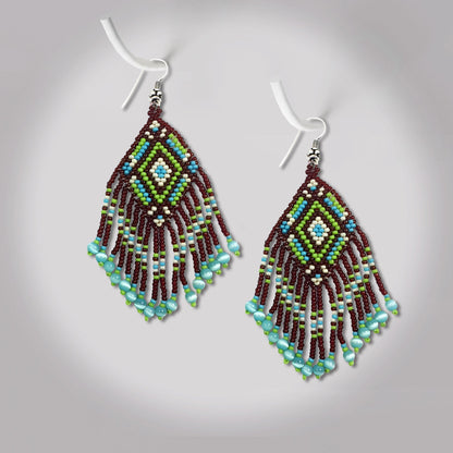 Brown Seed Bead  Pattern Beaded Handmade Earrings For Women