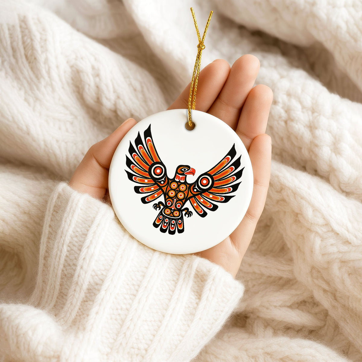Pacific Eagle Ceramic Ornament - Indigenous Tribal Art for Holiday Decor