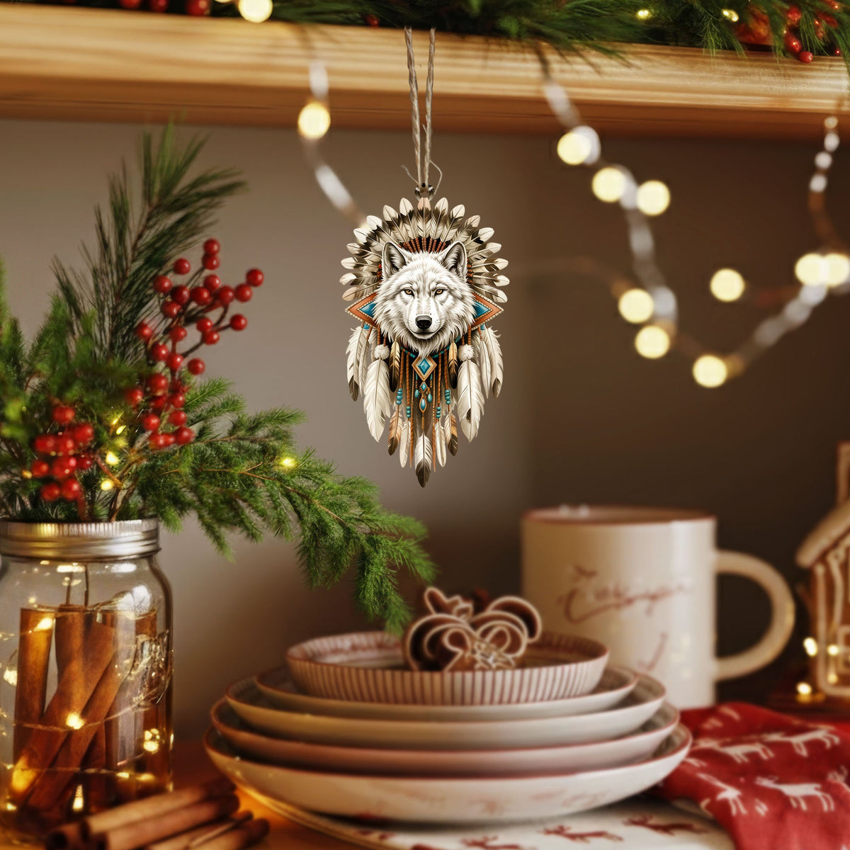 White Wolf Spirit - Native Feather Tribal - Unique Christmas Gift Decor Flat Acrylic