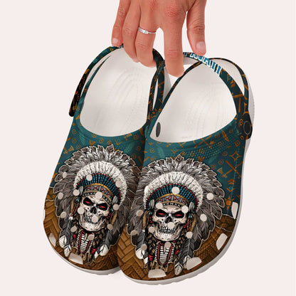 Custom Name Native Skull Chief Clogs Personalized Tribal Gift for Family & Friend