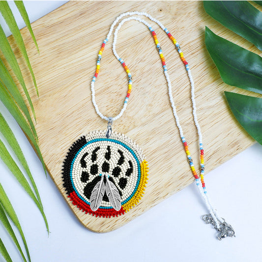 Bear Paw Handmade Beaded Wire Necklace Pendant Unisex With Native American Style