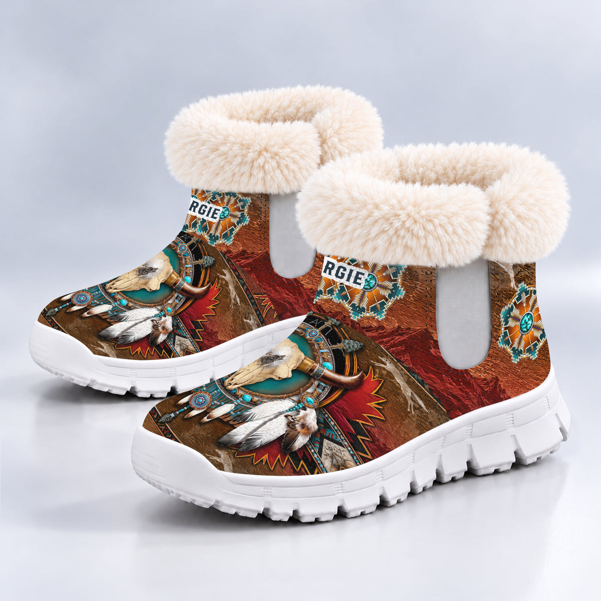 Personalized Snow Boots - Buffalo Skull & Dreamcatcher Native Western Spirit Style