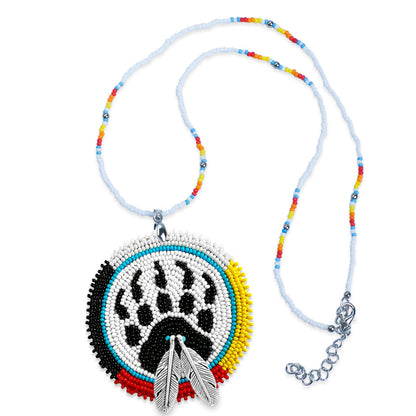 Bear Paw Handmade Beaded Wire Necklace Pendant Unisex With Native American Style