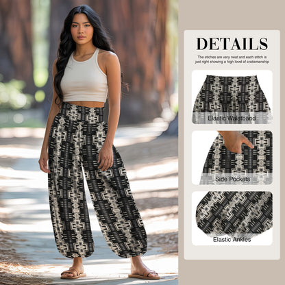 Print Harem Pants – Black & White Yoga Boho Clothes with Pockets