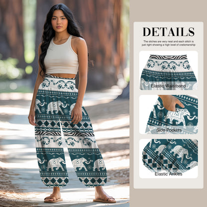 Teal Elephant Harem Pants – Yoga Boho Clothes with Pockets 08