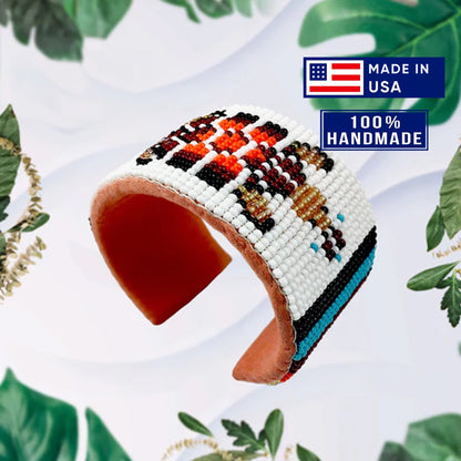 White Red Turtle Hard Cuff Beaded Handmade Bracelet