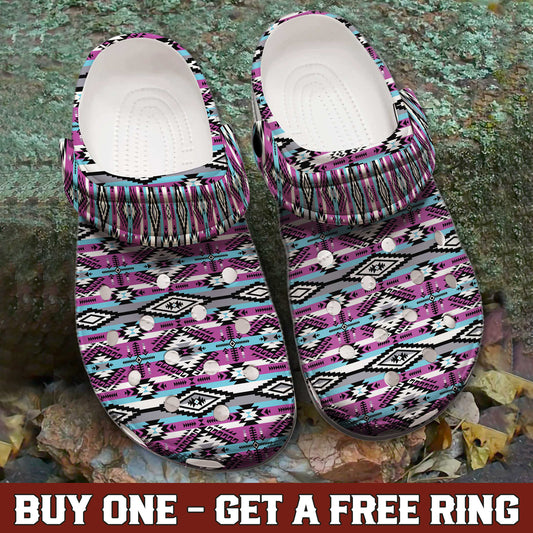 Boho Pink Aztec Clogs – Native-Inspired Footwear, Great Family Gift