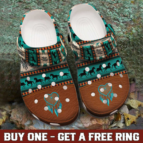 Clogs – Tribal Green, Galloping Horses & Dreamcatcher Motif