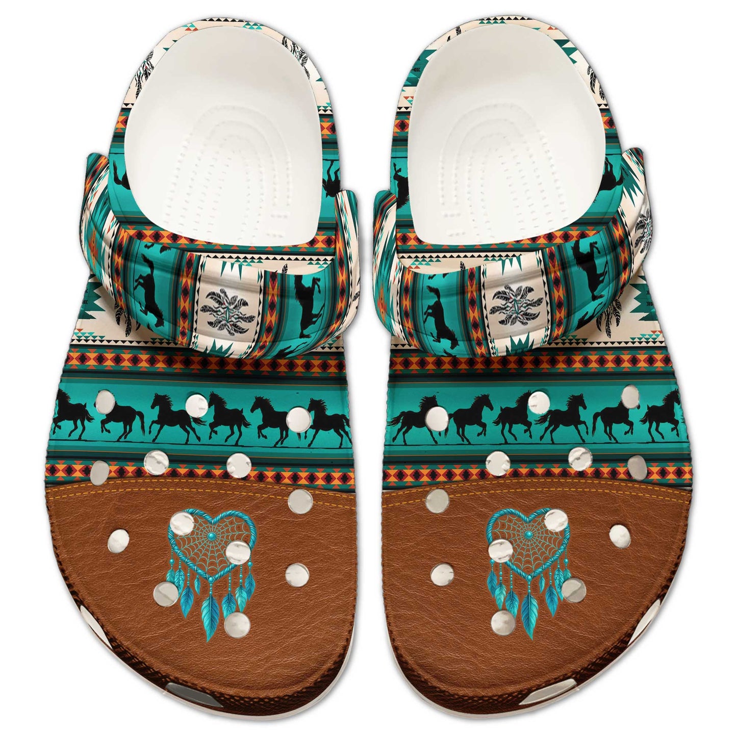 Clogs – Tribal Green, Galloping Horses & Dreamcatcher Motif