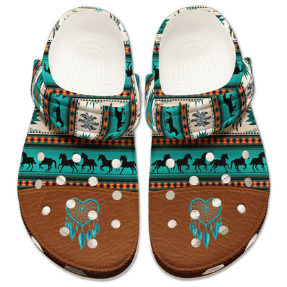 Clogs – Tribal Green, Galloping Horses & Dreamcatcher Motif