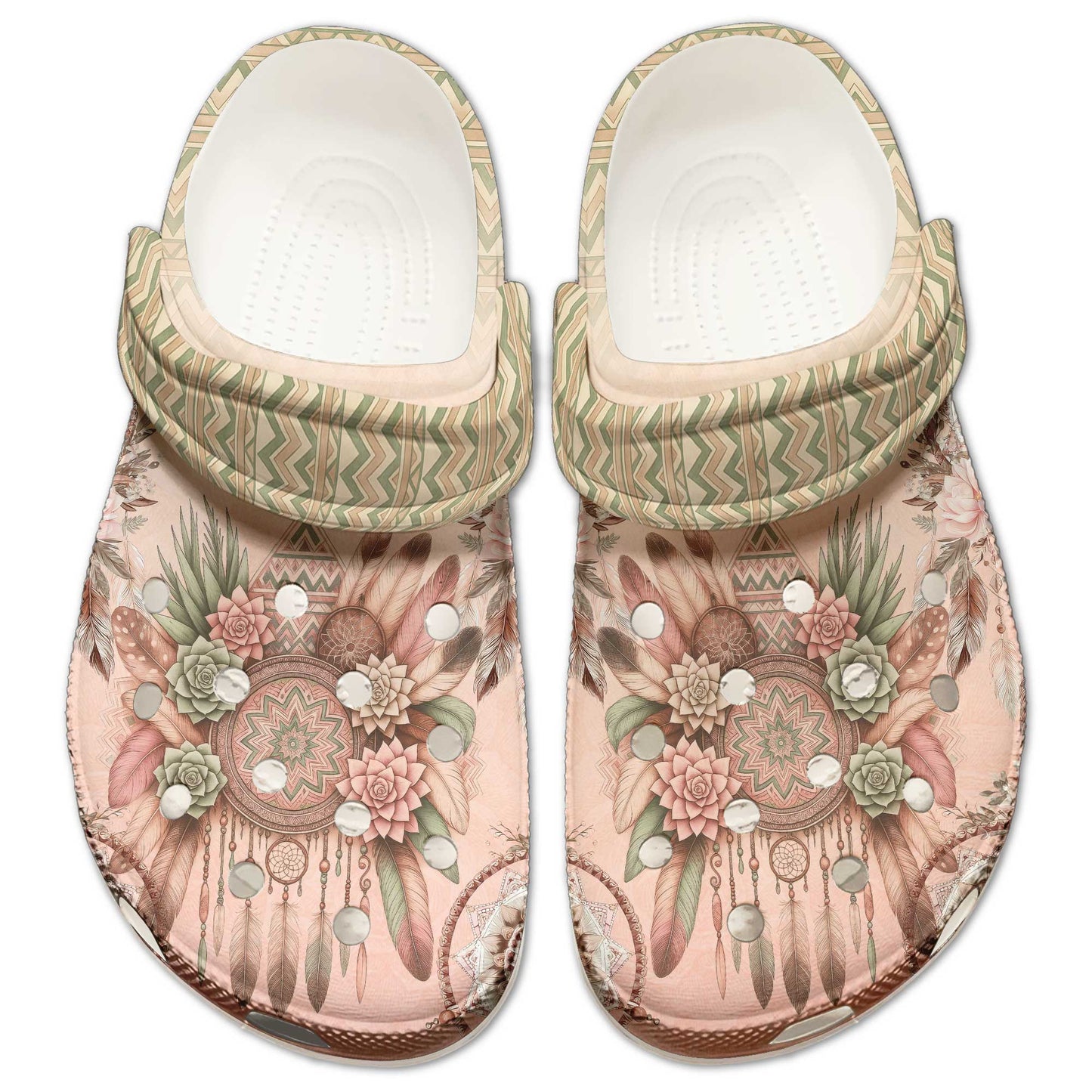 Dreamcatcher Floral Clogs – Soft Pastel Native Pattern Shoes Gift