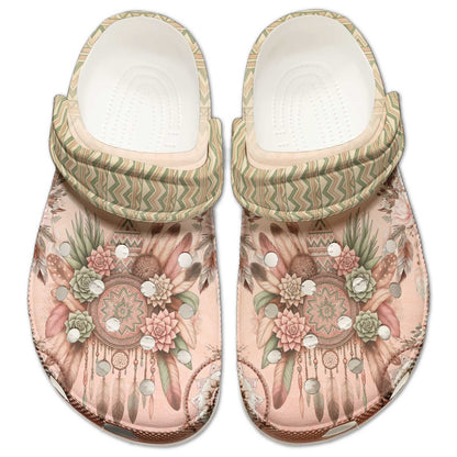 Dreamcatcher Floral Clogs – Soft Pastel Native Pattern Shoes Gift