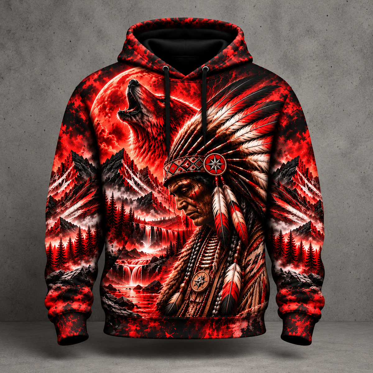 3D Hoodie Warriors of the Wild Spirit Native American Chief Ancient Power Tribal Legacy