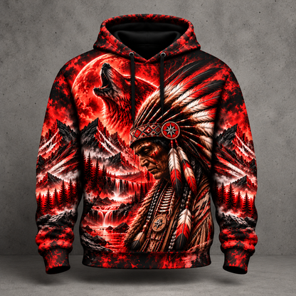 3D Hoodie Warriors of the Wild Spirit Native American Chief Ancient Power Tribal Legacy