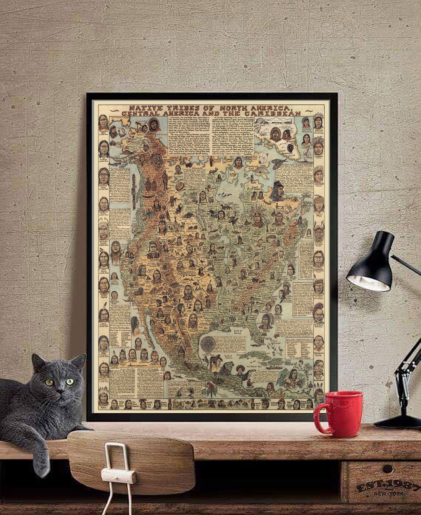 Native Tribes of North American central America and the Caribbean Maps Poster