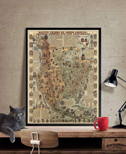 Native Tribes of North American central America and the Caribbean Maps Poster